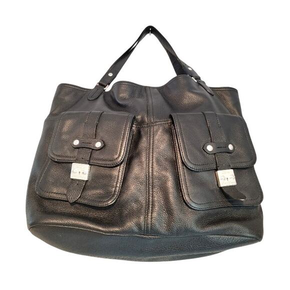 Ralph Lauren Black Leather City Tote Handbag Carry All Laptop Women's Pockets - Picture 2 of 12